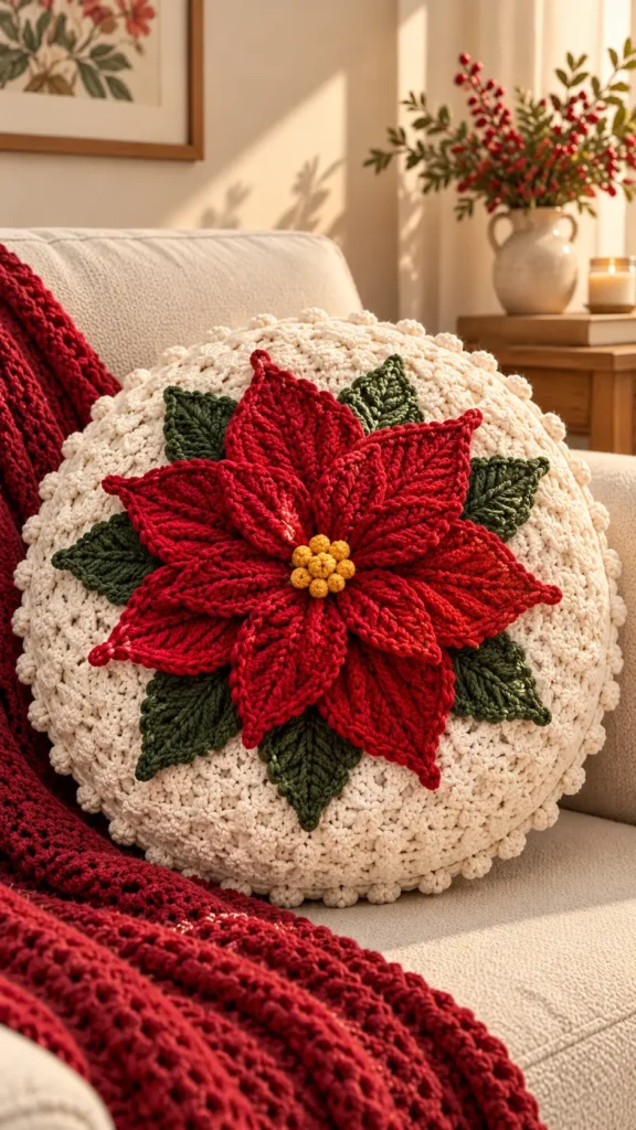 Round Crochet Pillow Cover