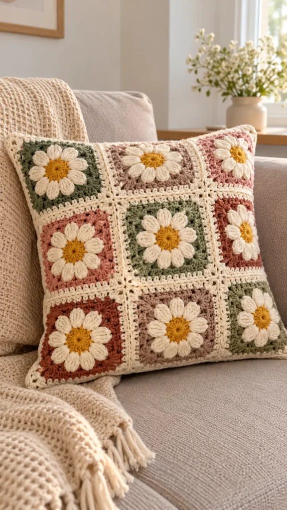 Daisy Granny Square Pillow Cover